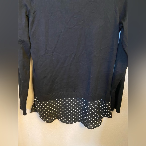 Adrianna Papell Size S Black Sweater Built In Blouse Polka Dots Long Sleeves - Picture 4 of 10